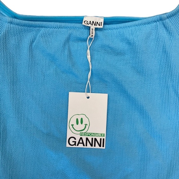 NWT Ganni One Piece Swimsuit Ribbed Short Sleeve in Bachelor Blue Size 36 - Picture 4 of 8